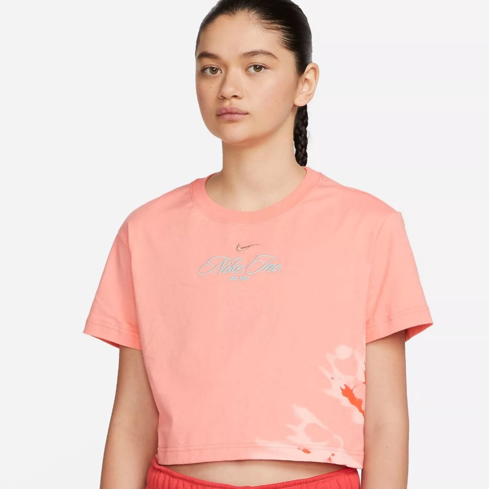 Nike Resortwear Pack tie-dye effect crop T-shirt in dusty orange 1